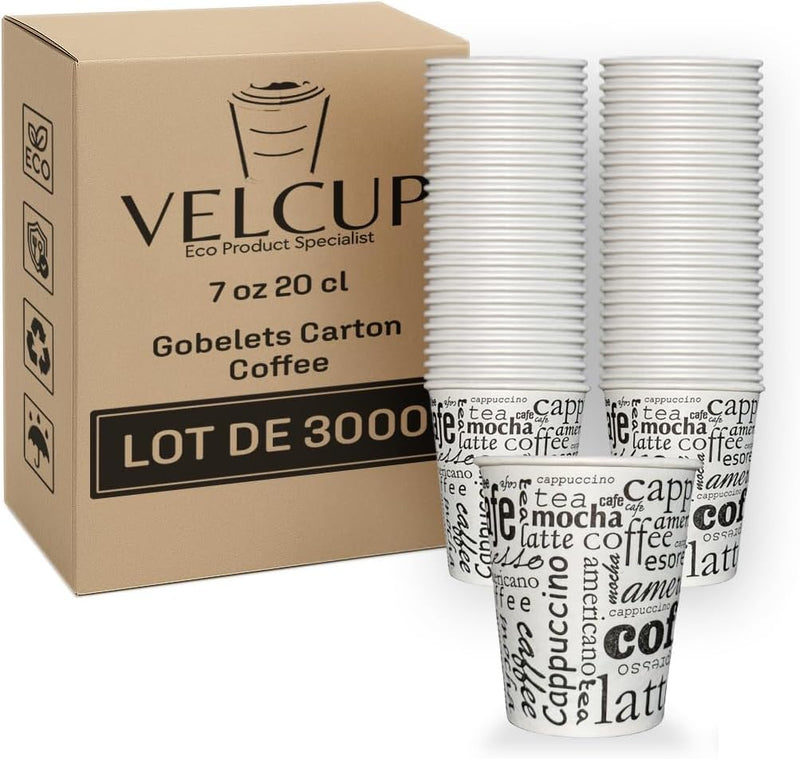 VELCUP Gobelets Carton Blanc 200 ml  Qualité Professionnelle