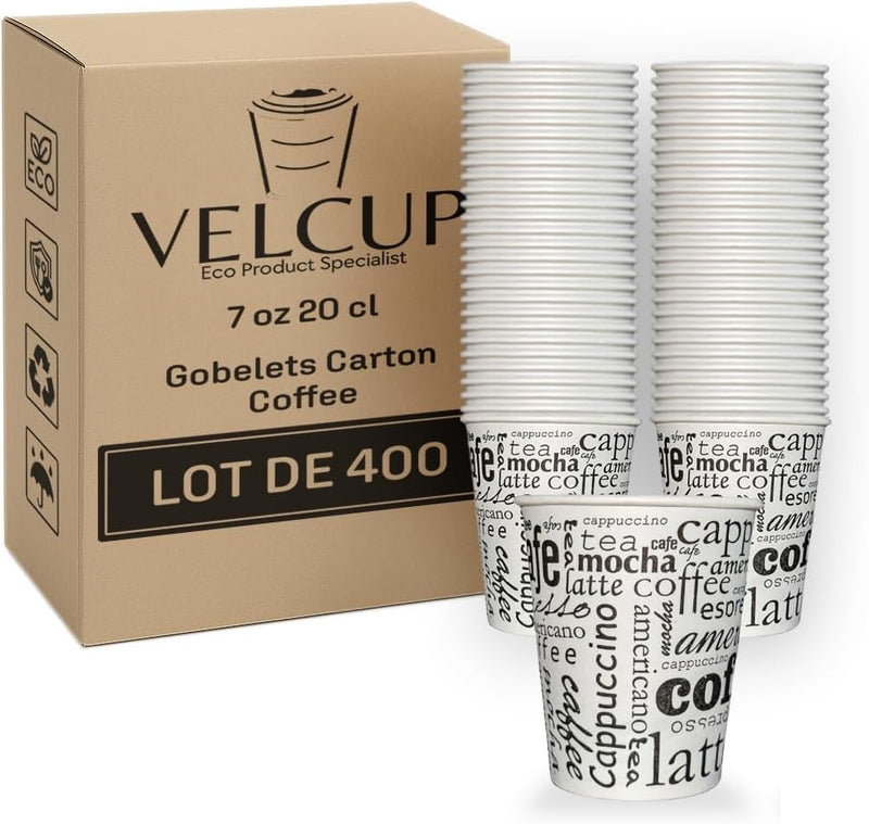 VELCUP Gobelets Carton Blanc 200 ml  Qualité Professionnelle