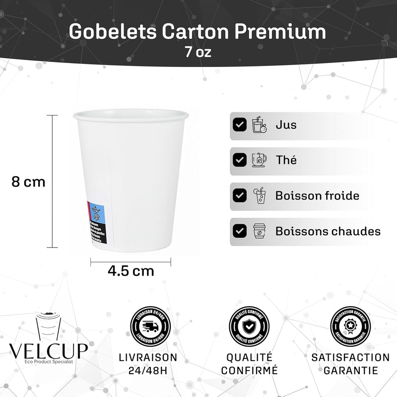 VELCUP Gobelets Carton Blanc 200 ml  Qualité Professionnelle